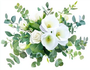 Fototapeta premium This watercolor illustration is intended for use as a background for wedding invitations, wedding invitations, or as a wedding invitation. Watercolor white flowers arrangement.