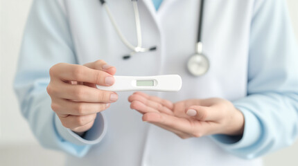 A Doctor Holds a Pregnancy Test, Discussing Family Planning and Women's Health with Her Patient.  Pregnancy Test Results and Medical Consultation
