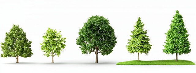 Street summer trees medium size isolated png on a transparent background perfectly cutout overcast lighting consisting of Tilia cordata, Populus tomentosa, Fraxinus ornus, Betula papyrifera