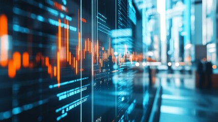 Vibrant Financial Data Visualization in a Futuristic City