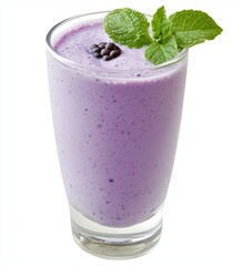 Isolated on white background, tasty acai juice with mint and berries