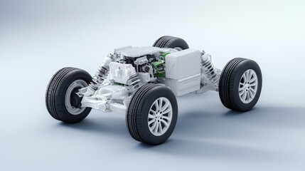 Crosssection of the front and rear suspension systems of the car highlighting the engineering differences
