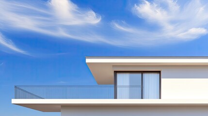 Fototapeta premium A charming small house in France showcases a modern design with vertical gray metal cladding and white walls against a clear blue sky, embodying simplicity and serenity