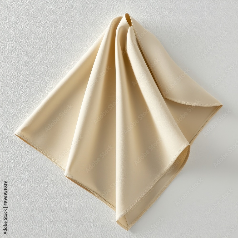 Wall mural detailed view of the top of a beige cotton napkin on a transparent or white background