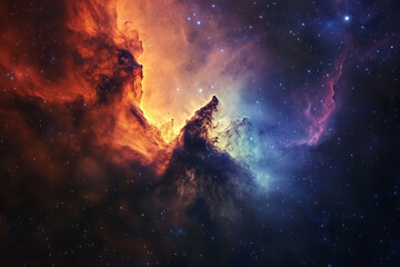 Cosmic Watercolors: A Nebula Glowing in Vibrant Colors, Deep in the Void of Outer Space