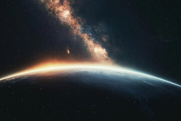 Fototapeta premium Celestial Arch: The Milky Way Galaxy Stretching Across the Night Sky, Seen Through a Circular Window