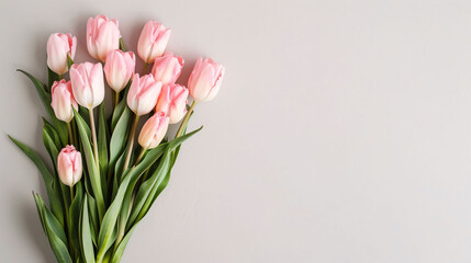 Fototapeta premium Pink Tulip Arrangement on Neutral Background