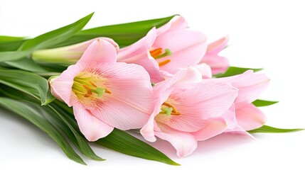 A pink alstroemeria flower in a vase, Lily of the Incas, on an isolated white background