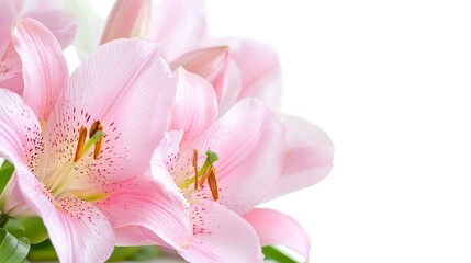 In a vase with an isolated white background, a pink alstroemeria flower, a Lily of the Inca, is in bloom.