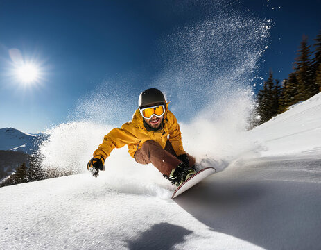 Photo instantan&eacute;e d'un surfeur &agrave; la neige