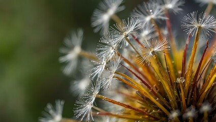 Macro shot of a colorful dandelion plant with alien-like features.