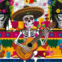 Illuminating Tradition in the Day of the Dead celebration Sugar Skulls and Flowers isolated lighting candle.