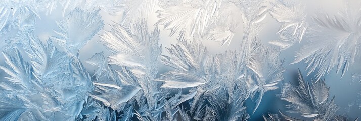 Crystallized frost texture on a windowpane, capturing intricate, sharp edges