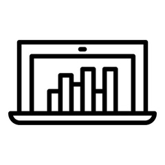 Laptop Statistic Outline Icon Style. Simple Finance Vector Illustration