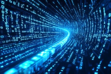 Background with abstract blue arrows and technology concept for business, data transfer, or digital marketing on blurry futuristic abstract geometric background
