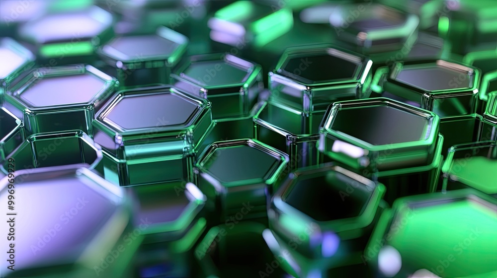 Poster abstract hexagonal patterns with green and blue tones