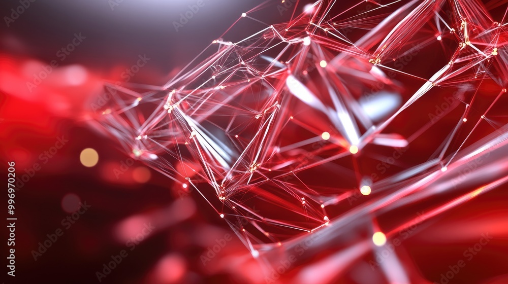 Poster abstract red network with lines and lights