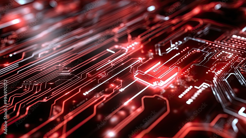 Poster futuristic red circuit board animation background
