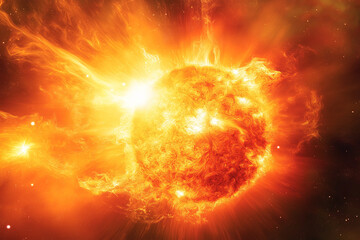 Fototapeta premium Solar Flare Erupting from the Surface of the Sun, a Magnificent Display of Cosmic Energy