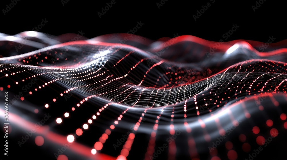 Poster abstract red and white wave pattern on dark background