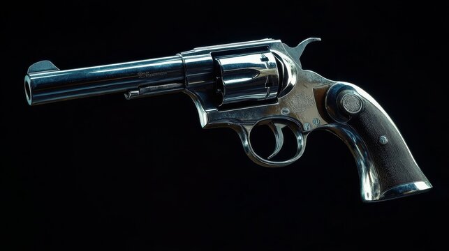 A silver revolver, its cylinder open, revealing a single bullet sticking out.