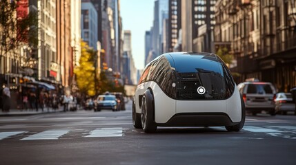 Naklejka premium An AIpowered autonomous vehicle navigating city streets,