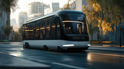 Fototapeta premium An autonomous shuttle bus banner in modern format