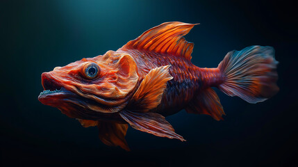 Fototapeta premium A fish fantastical and eerie swimming life on deep sea, Dark mysterious 