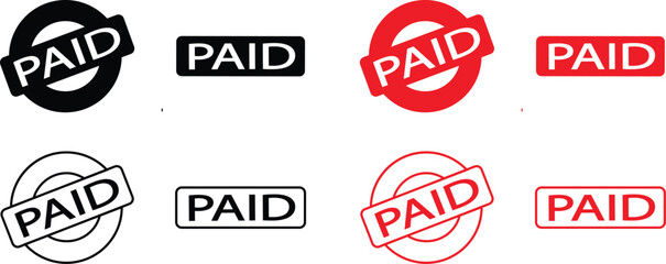 Paid stamp vector texture. Rubber cliche imprint. Web or print design element for sign, sticker, label, Badge, Placard, Notice, Seal, Message, Alert icons set isolated on transparent background.