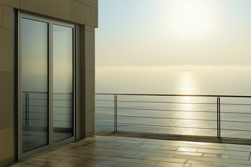Sophisticated Polished Aluminum Seaview Door, Overlooking a Breathtaking Expanse of the Vast Ocean