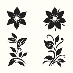 A versatile set of black and white floral vector elements, perfect for seamless patterns or vintage illustration designs