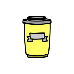 Illustration of a disposable paper coffee cup with a lid, perfect for coffee shop branding, packaging, or café-themed designs