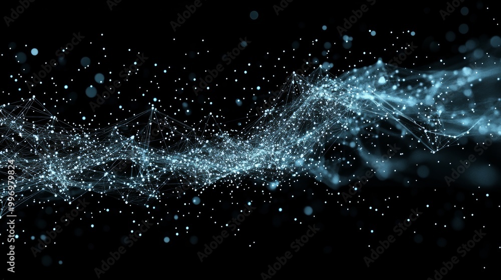 Poster the concept of big data and cybersecurity presented in 3d. neural networks and stocks. information w
