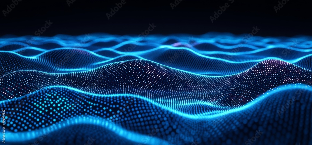 Poster 3d illustration of big data. an information wave and global database. neural networks and stock mark
