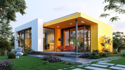 Fototapeta premium Stylish and contemporary home designs with vibrant colors, visualized in 3D.