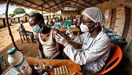 Monkey Pox Vaccine Vaccination in Africa Mpox Injection by Doctor In African Rural Village , Medical Care Monkey Pox Virus Injection Shot 