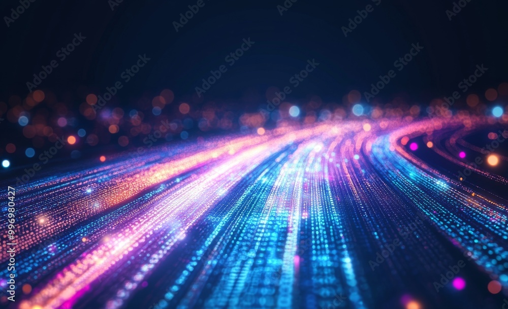 Poster visualization of big data, illustrating internet technology in 3d. control by neural networks, futur
