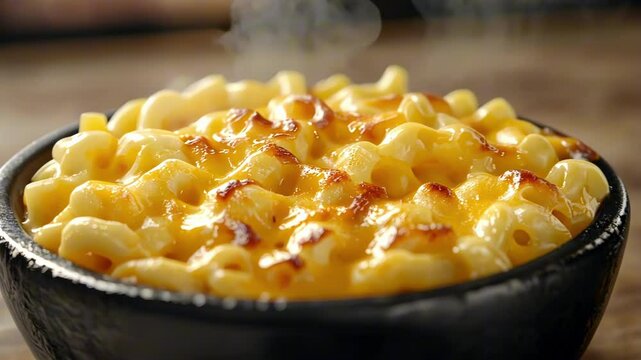 Macaroni and Cheese in a Black Bowl