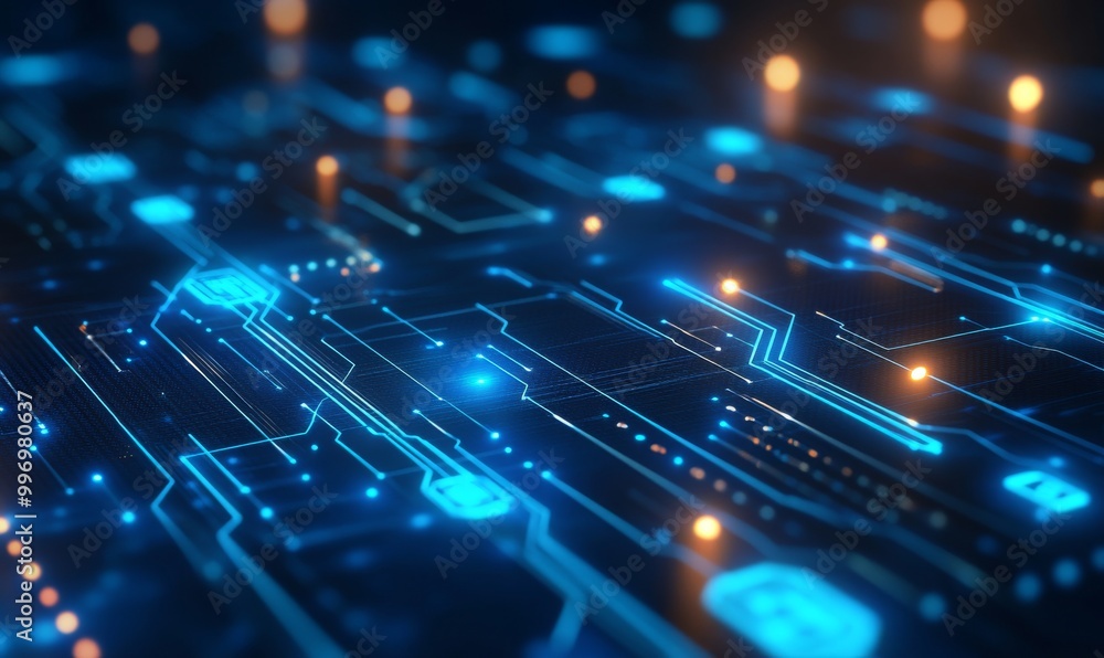 Aufkleber an image of a futuristic motherboard displaying 3d digital streams. an illustration of nanotechnolog