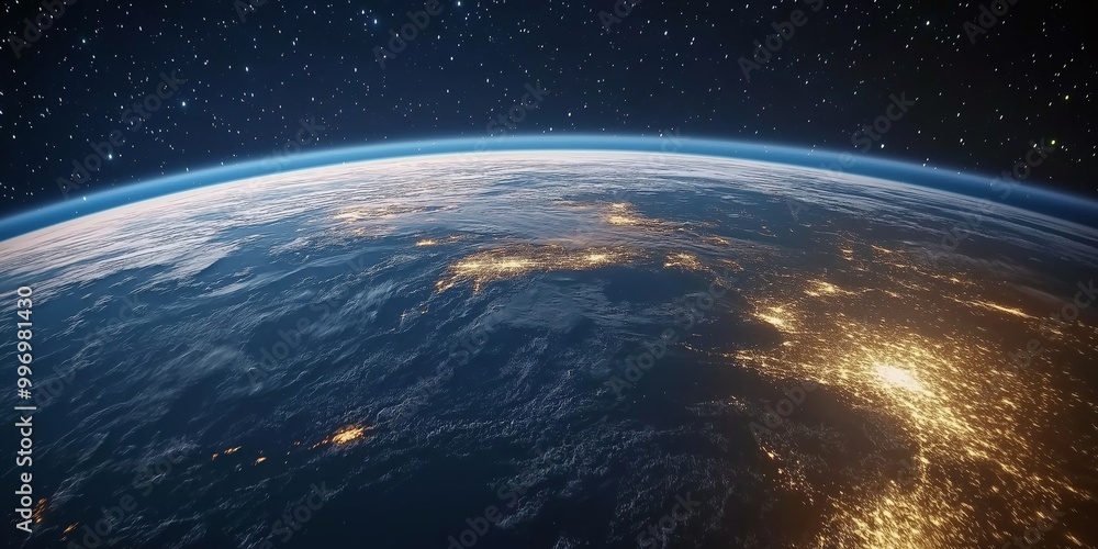 Leinwandbilder Global view of the Earth at night with interconnected digital lines, representing worldwide communication and technological connectivity., Generative AI