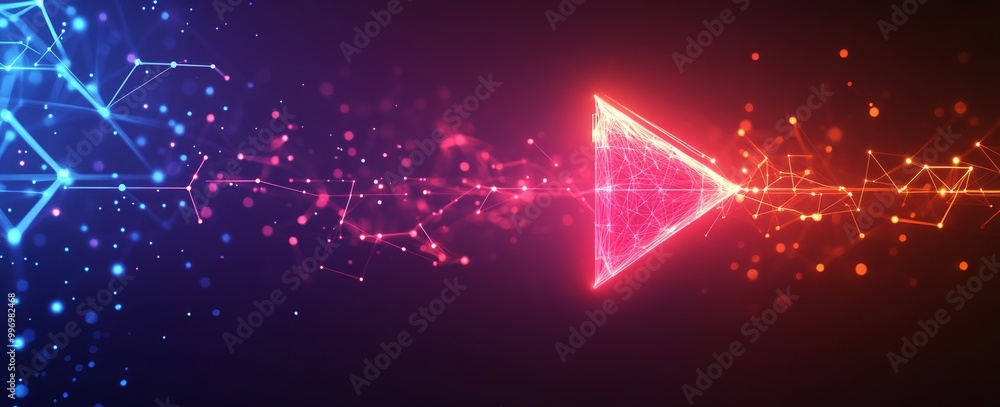 Poster data networks and nanotechnology in cyberspace. crystal mesh 3d illustration. neural connections in 