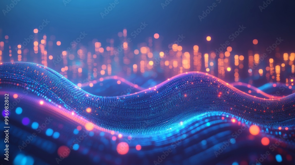 Poster blockchain big data flows. connect in a stream using network lines. concept of ai engineering, digit