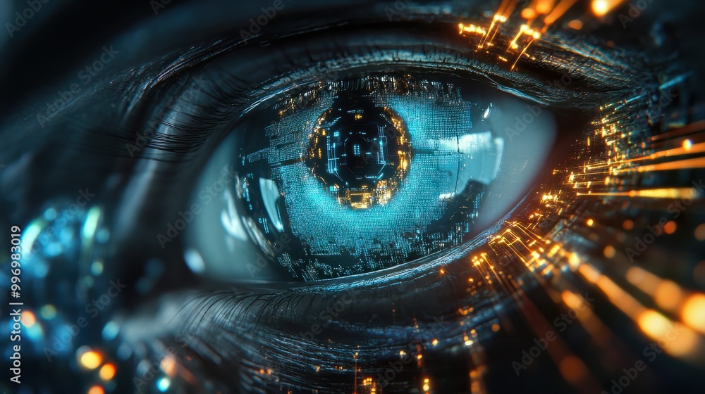 Poster eye of futuristic and innovative imagery ai and automation use of artificial intelligence and automa