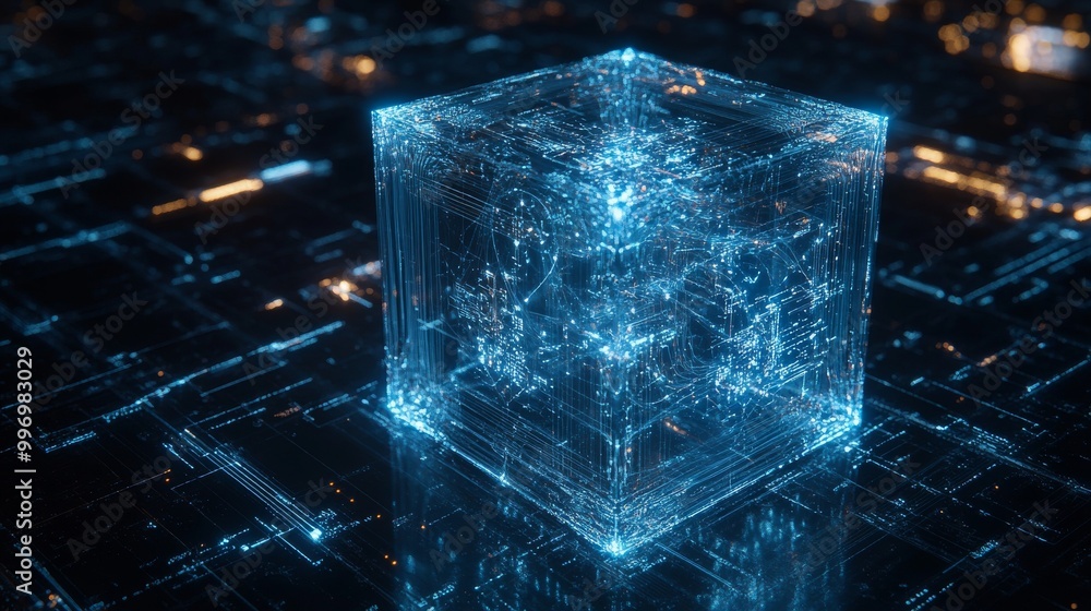 Aufkleber using big data, fintech, and digital innovation to build a cyberspace concept of the future. 3d illu