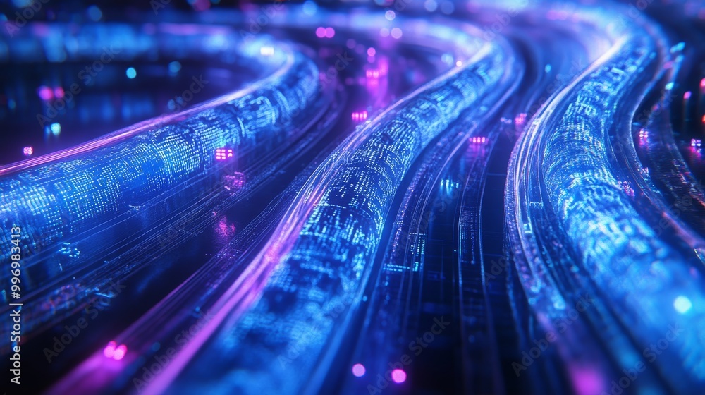 Poster neon hi-tech background. glowing neon chain, spiral. cyberpunk information blocks. blockchain data n