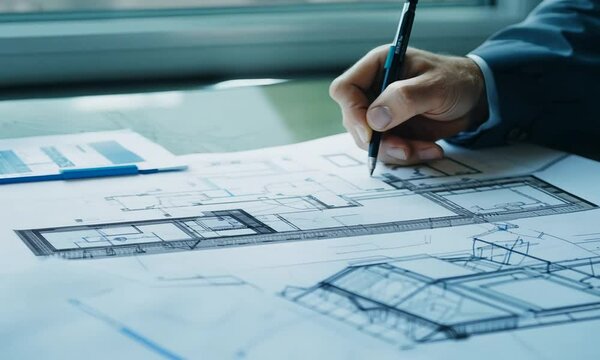 architect working on blueprints
