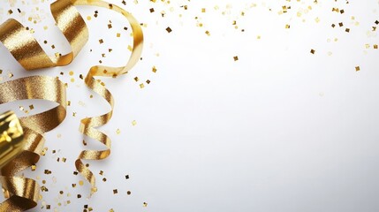 This gold streamer confetti element is floating for festival celebrations and carnival decorations.