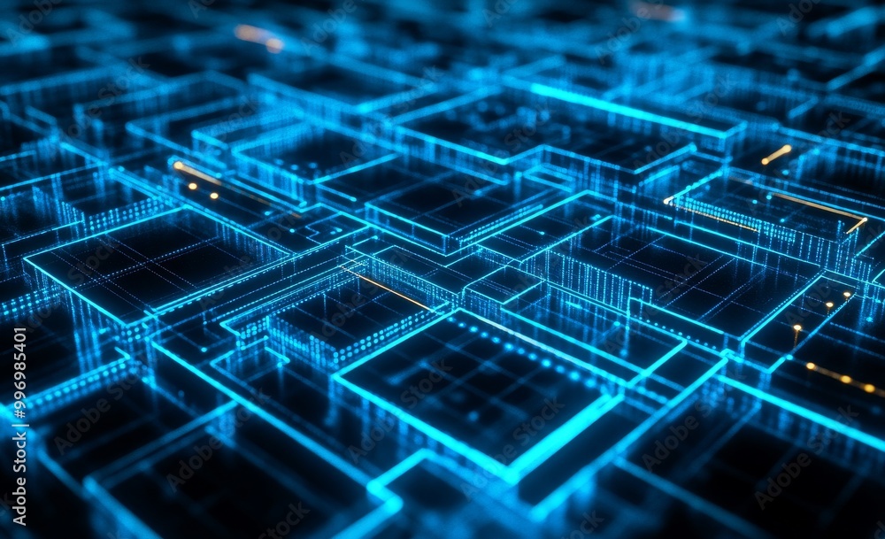 Poster an illustration of blockchain technology on a background of technology. blockchain technology in cyb