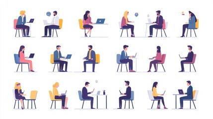 Hiring flat illustration mega set. Concept of recruitment, jobseeker, interview, business analysis, marketing, team metaphor and jobhunter templates.