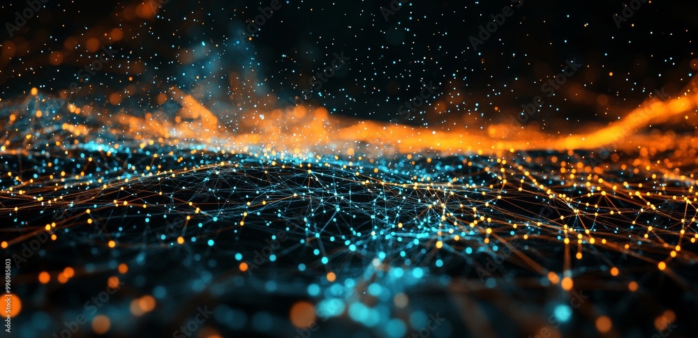 Aufkleber a global network, a cryptocurrency network, a neural network and stocks. a concept of cyberspace wit